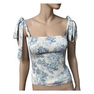 Reformation Ellora Top in Teacup Tie Strap Ruched Back Sz 6 Viscose/Rayon Blend